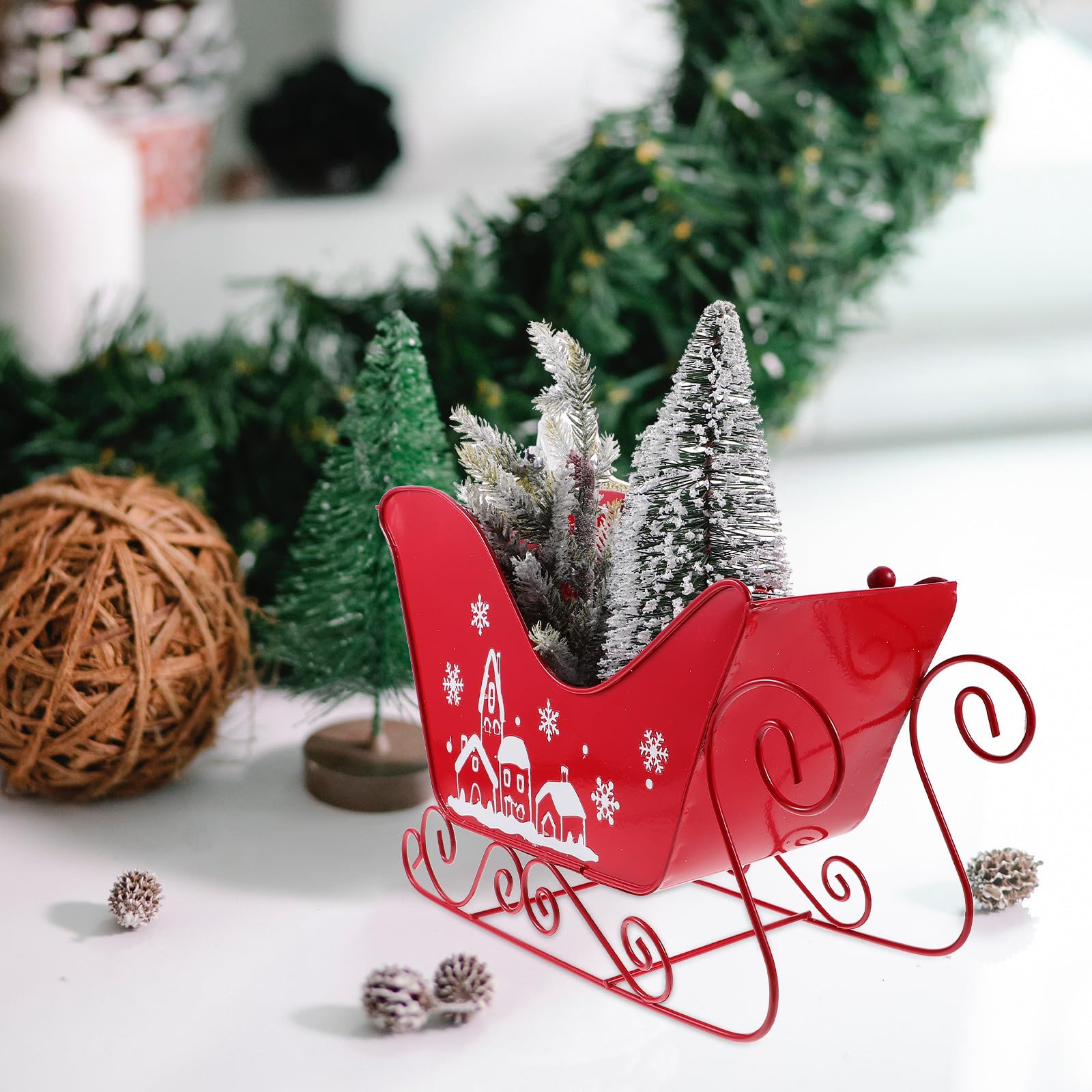 SHERCHPRY Schlitten Weihnachtsdeko aus Metall und Pvc Klassische Weihnachts Tischdekoration im Schlittenstil Dekoratives Foto Requisit für Weihnachtsfeier und Festdekoration