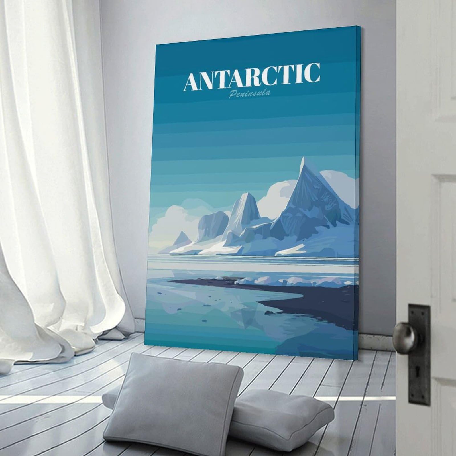 Junmoney Antarctic Peninsula Landscape Illustration Decorative Canvas Print, 20x30inch(50x75cm), for Hallway, Bedroom Or Modern Interiors, Gift Idea for Housewarming And Birthdays