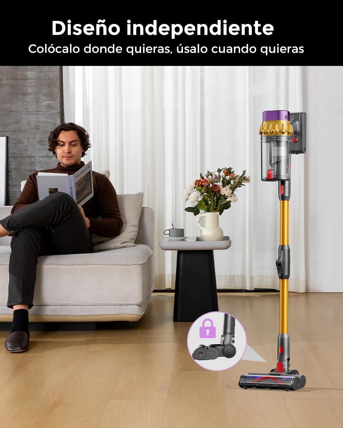 C10 EVO Aspiradora sin Cable, 68Kpa/600W/70Mins Aspiradoras Escoba con Modo Automático, Diserio autoportante, Depósito Doble de 1.8L, Cepillo Antienredos, Limpia Bajo Muebles sin Agacharte