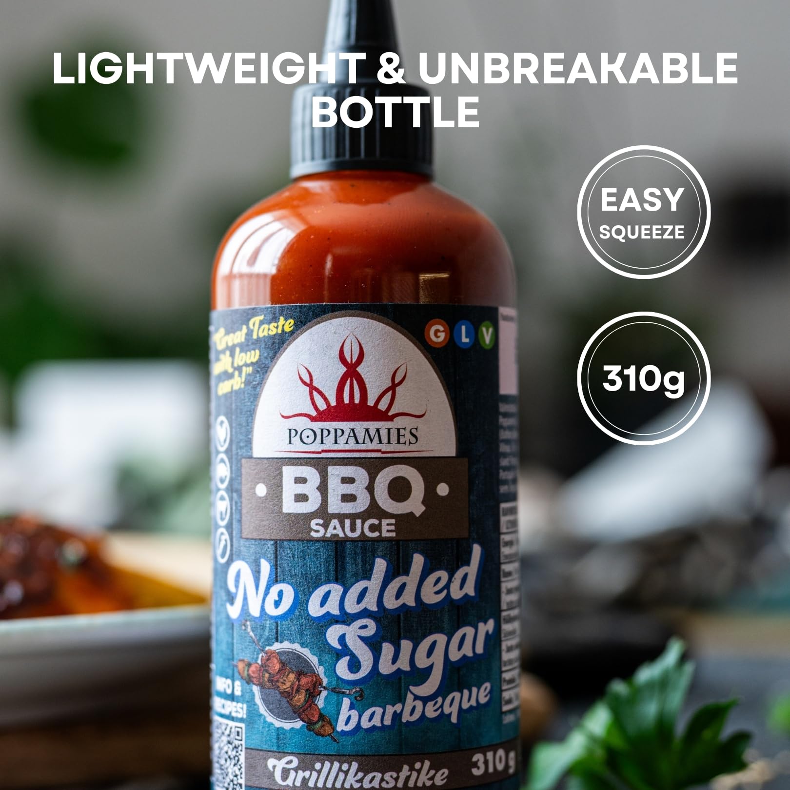 Salsa BBQ Poppamies Sin Azúcares Añadidos – Sabor Ahumado e Intenso Bajo en Carbohidratos – Sin Gluten, Sin Lactosa, Vegana – 310g — view 6