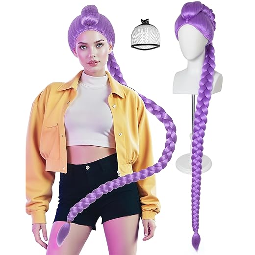 16.) Wig（+ 1 Glasses）Wine Red Cosplay Wig With 1 Pair of Glasses Cute Long Wig With Double Pigtails Synthetic Wig For Costume Halloween Party + Wig Cap