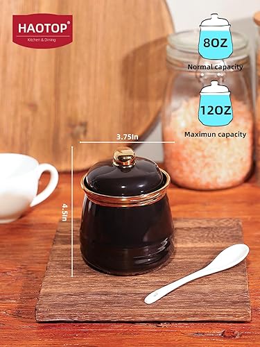 Miniatura 2 de HAOTOP Azucarero de 12 onzas con tapa y cuchara, recipiente de cerámica simple para azúcar, dispensador de azúcar, accesorios de barra de café,