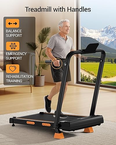 Miniatura 4 de 3 in 1 Walking Pad Treadmill with 16% Incline, Folding Treadmill with Handle Bar, Portable Treadmills for Home Small, 330 Lbs Capacity Negro