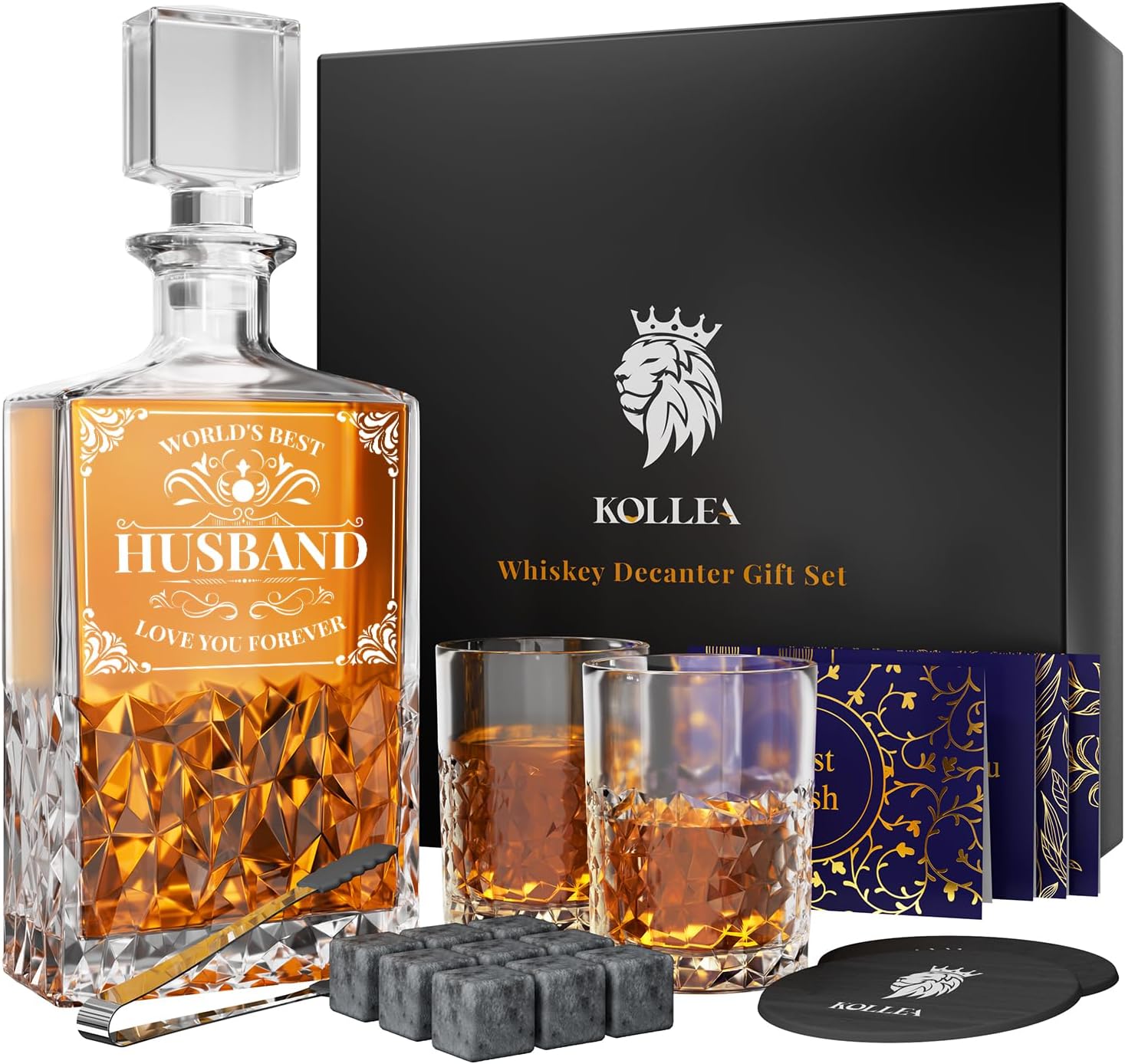 Kollea Husband Birthday Gifts, 27 Oz Whiskey Decanter Set with 2