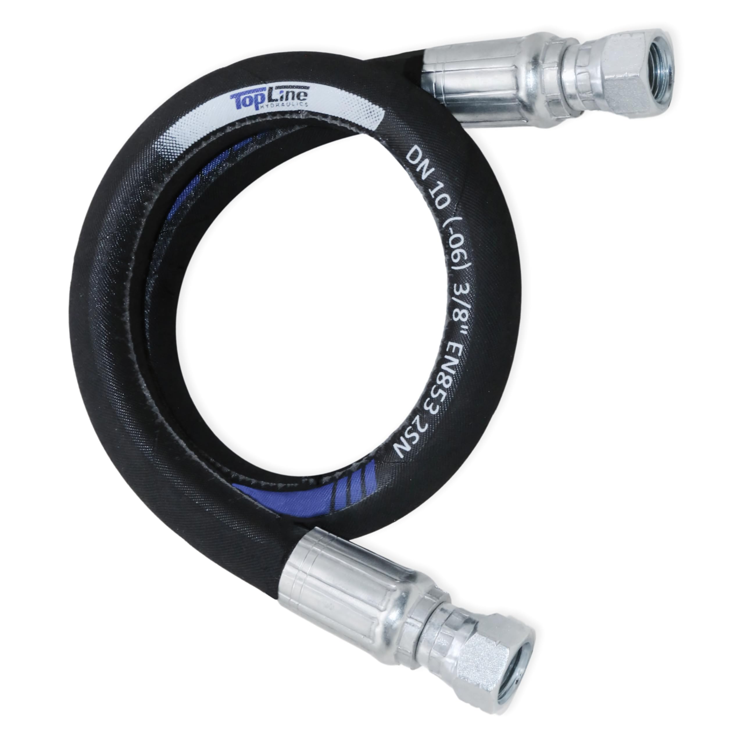 3/8" Hydraulic Hose Assembly 24 Inches – Female JIC x Female JIC, 7,250 PSI, SAE 100 R2AT, 2-Wire Braided, Oil-Resistant Rubber, Heavy-Duty