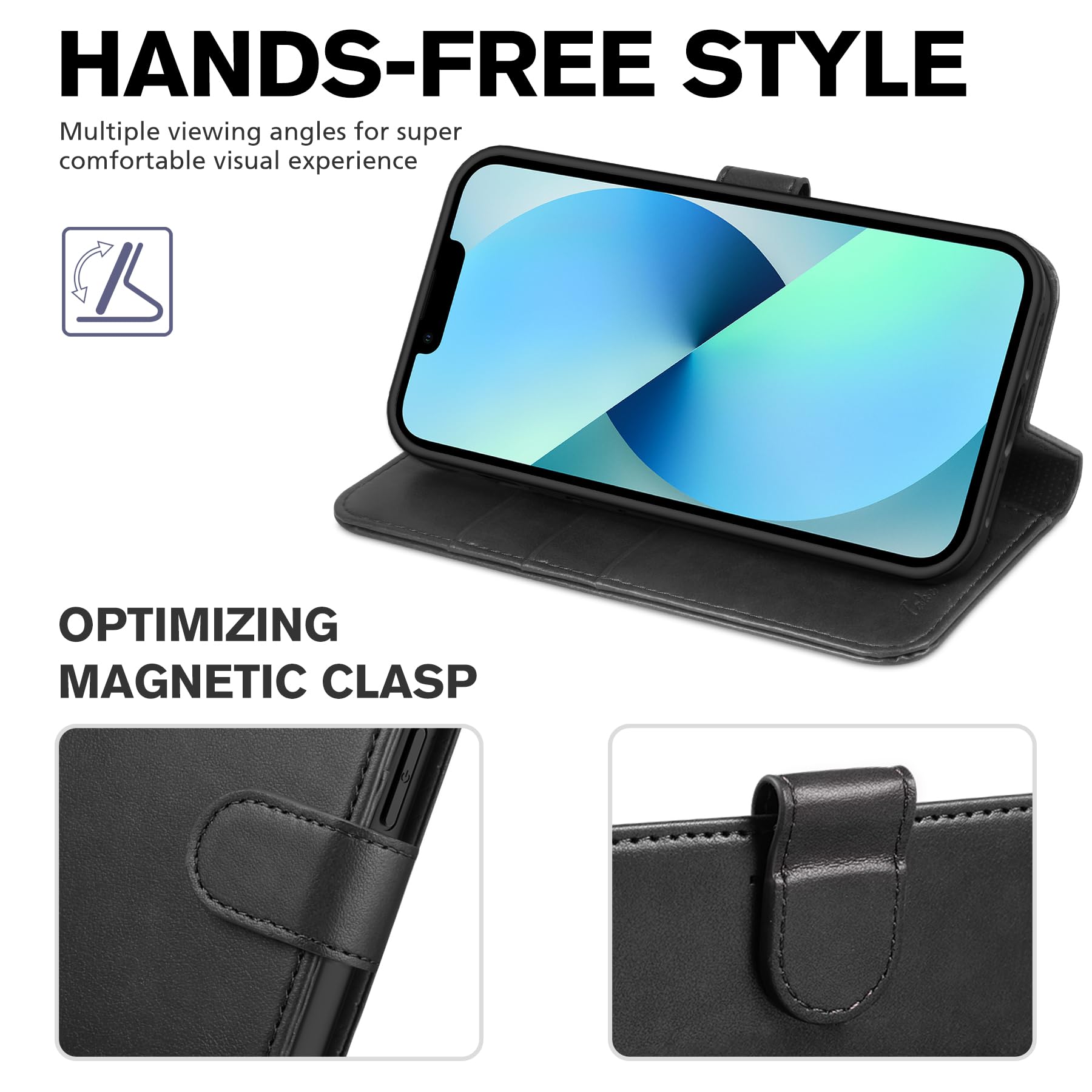 TUCCH Cover per iPhone 13 5G Custodia Magnetica Flip con Chiusura Protezione Resistente Pelle Sintetica Blocco RFID Portafoglio Tasca Carte Portacellulare Compatibile iPhone 13 (6,1" 2021), Nero