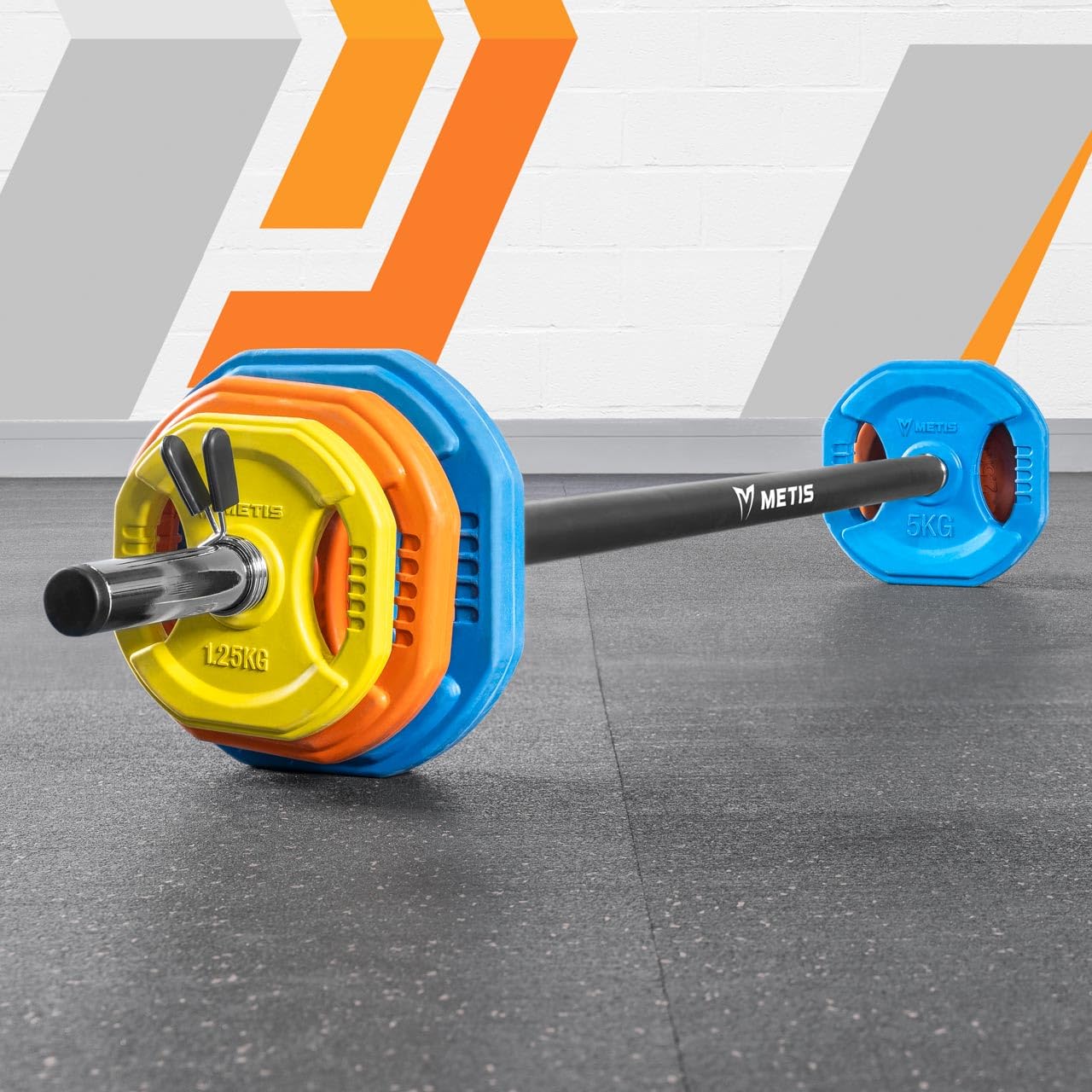 METIS Ensemble de Poids pour Musculation de 20 kg | Barre, Disques de Poids et Clips de Verrouillage | Parfait pour Salles de Sport Commerciales ou à Domicile