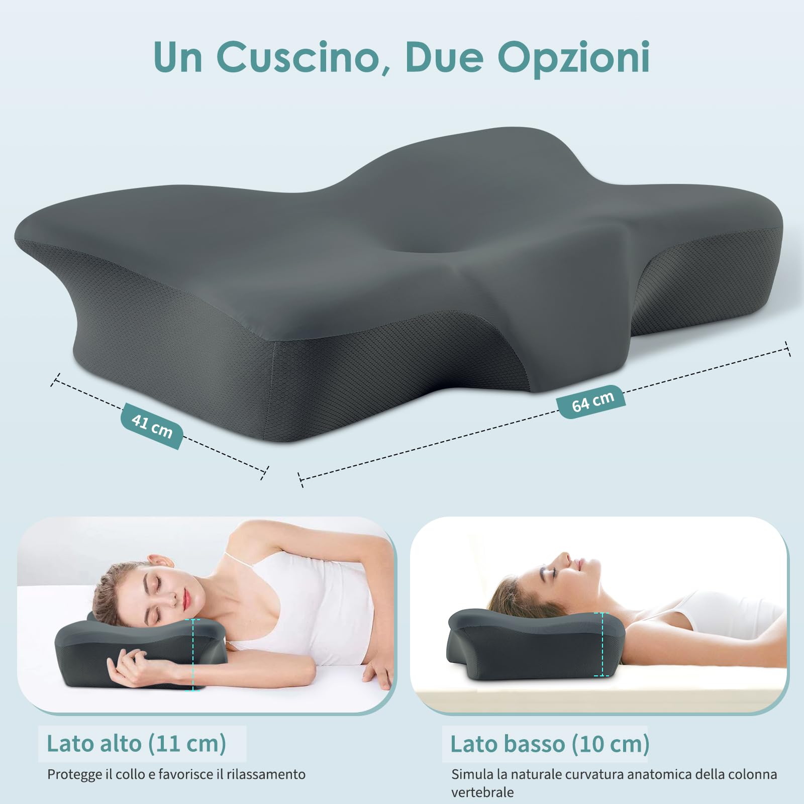 Cuscino Cervicale per Dormire,Cuscino Ergonomico Memory Foam Cervicale,Cuscino Posturale Antirussamento,Adatto a Chi Dorme sul Fianco,Sulla Schiena o Sullo Stomaco,Federa Rimovibile