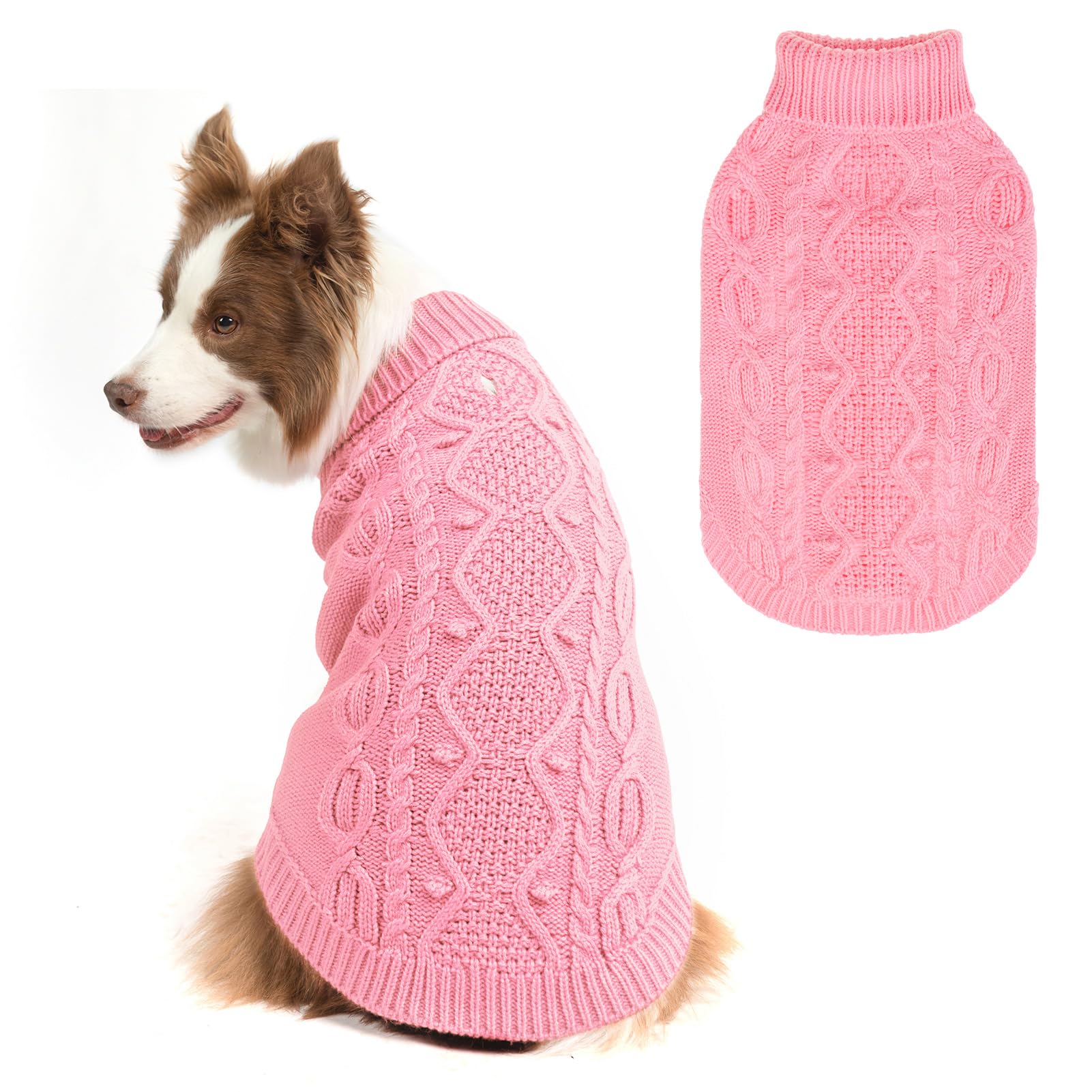 SCENEREAL Knitted Dog Sweater for Small Medium Large Dogs, Cat Dog Winter Coat Warm Sweartershirts Outfits, Classic Pet Clothes with Leash Hole, Soft Pet Knitwear Apparel for Girls Boys, Pink ML