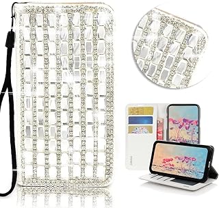 STENES Bling Wallet Phone Case Compatible with Samsung Galaxy A14 5G Case - Stylish - 3D Handmade Pearl Lattice Design Magnetic Wallet Stand Leather Cover Case - White