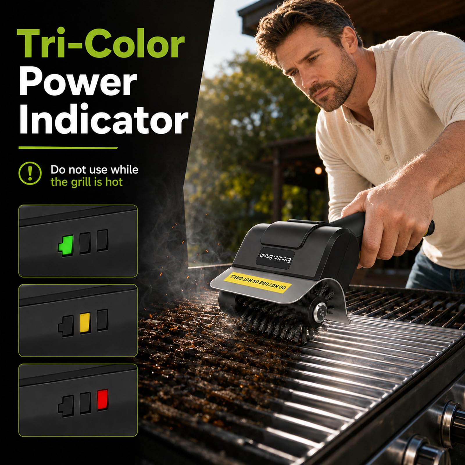 Cepillo eléctrico para barbacoa exterior, cepillo eléctrico inalámbrico, 1100 rpm, incluye cepillo de repuesto, limpiador USB recargable para todas las barbacoas, color negro