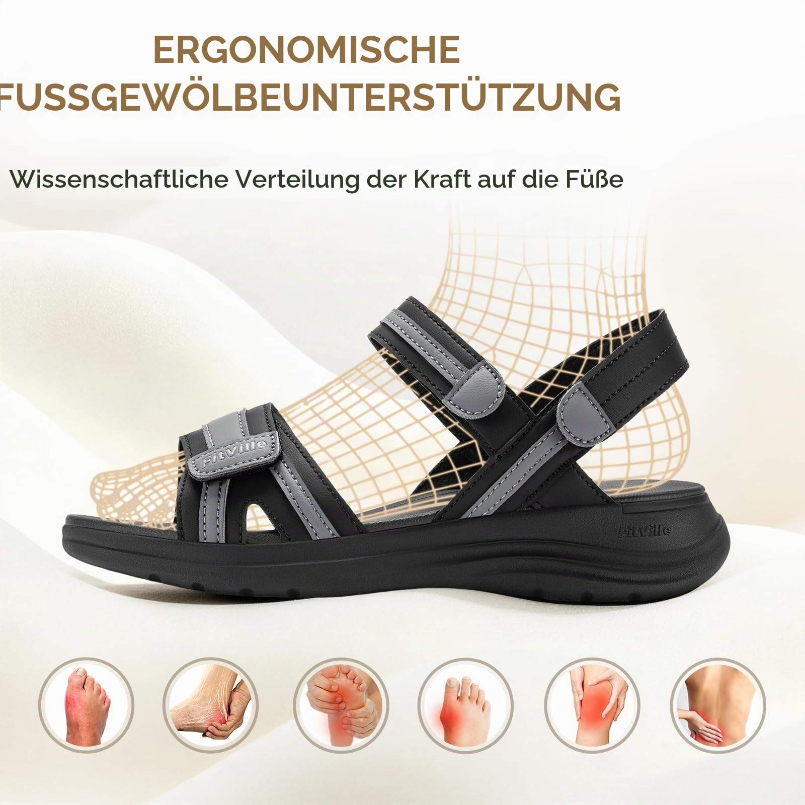 FitVille Sandalen Damen Weit Sommer Bequem Senioren Sandaletten Leicht Frauen Offenen Sandalen mit Klettverschluss Slides Sandalen Flach Outdoorsandale Verbandschuhe für Geschwollen Füße Gr.35.5-42.5