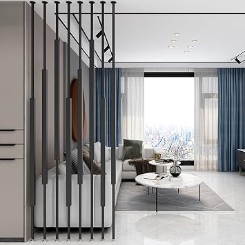 8 Pcs Room Divider Partition Metal Post Floor to Ceiling Privacy Screens Simple Modern Entrance Restaurant Office Decor ColumnBlack,240cm/94.4in/7.87ft