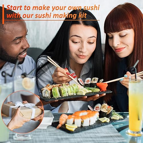 Miniatura 7 de Kit de fabricación de sushi para principiantes - Juego de rodillos de sushi bazuca 27 en 1 con alfombrillas de sushi de bambú cuchillo de sushi