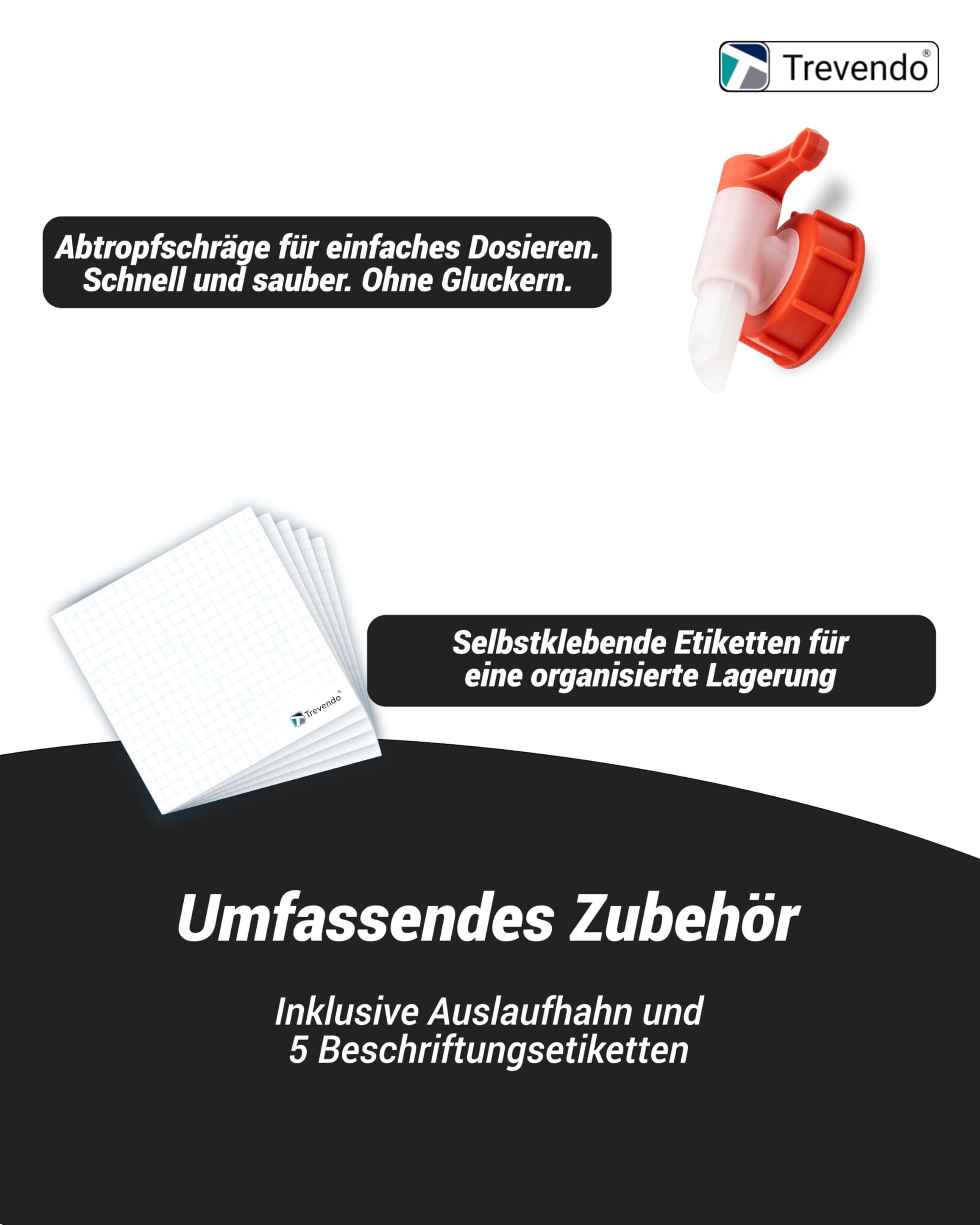 Trevendo 4er-Set Wasserkanister - Leerkanister - Kunststoffkanister - lebensmittelecht & BPA-frei - inkl. Auslaufhahn & Schraubverschluss & Beschriftungsetiketten