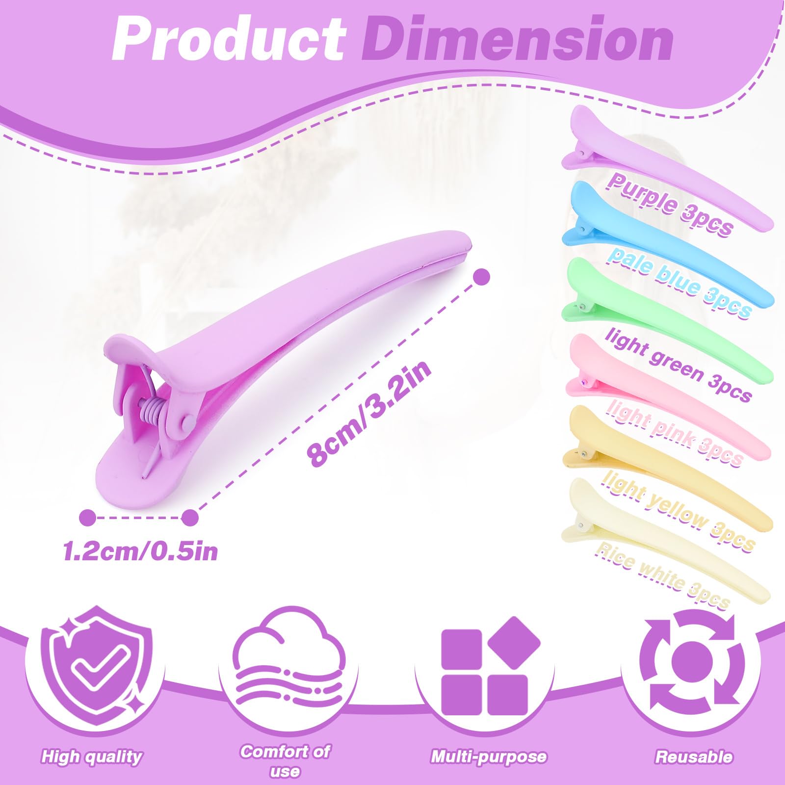 LELE LIFE 18Pcs Alligator Hair Clips for Styling Non Slip Matte Duck Billed Hair Clips Hair Roller Clips for Women Makeup Salon Hairdresser Sectioning (6 Colors A) - Image 2