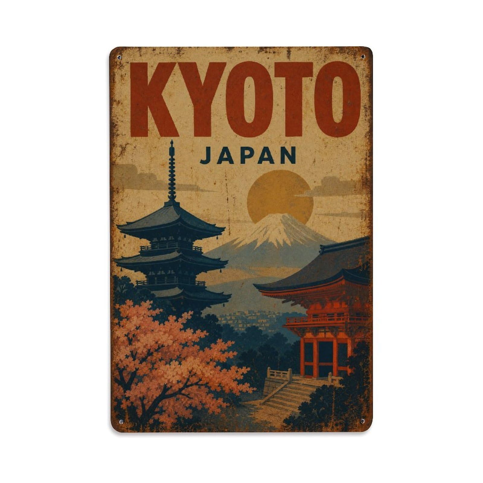 Gead 8X12inch Style Vintage Travel Kyoto Japan Timeless Metal Tin Sign