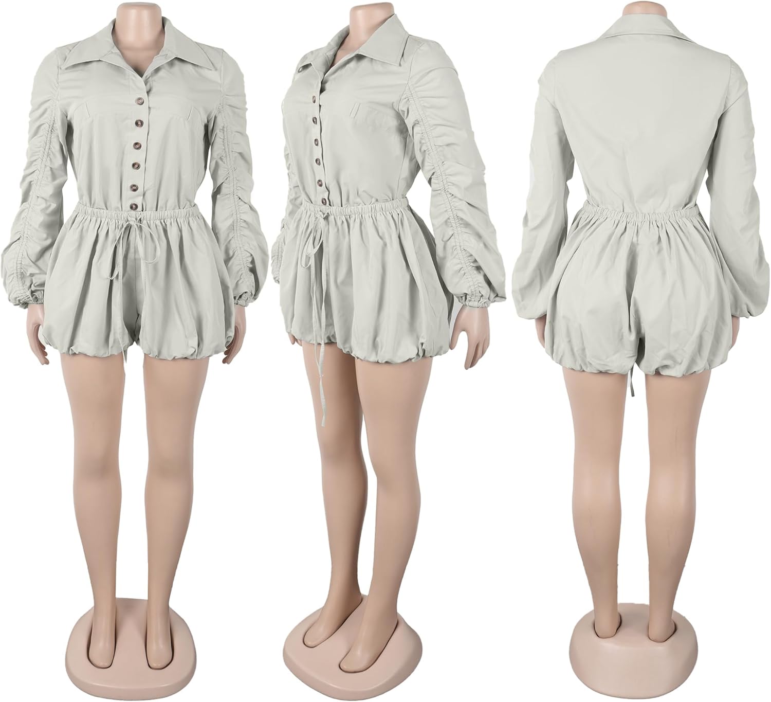 Tbahhir Women Summer Rompers Drawstring Long Sleeve Bubble Cargo Shorts Jumpsuit Casual One Piece Outfits Overalls - Image 6