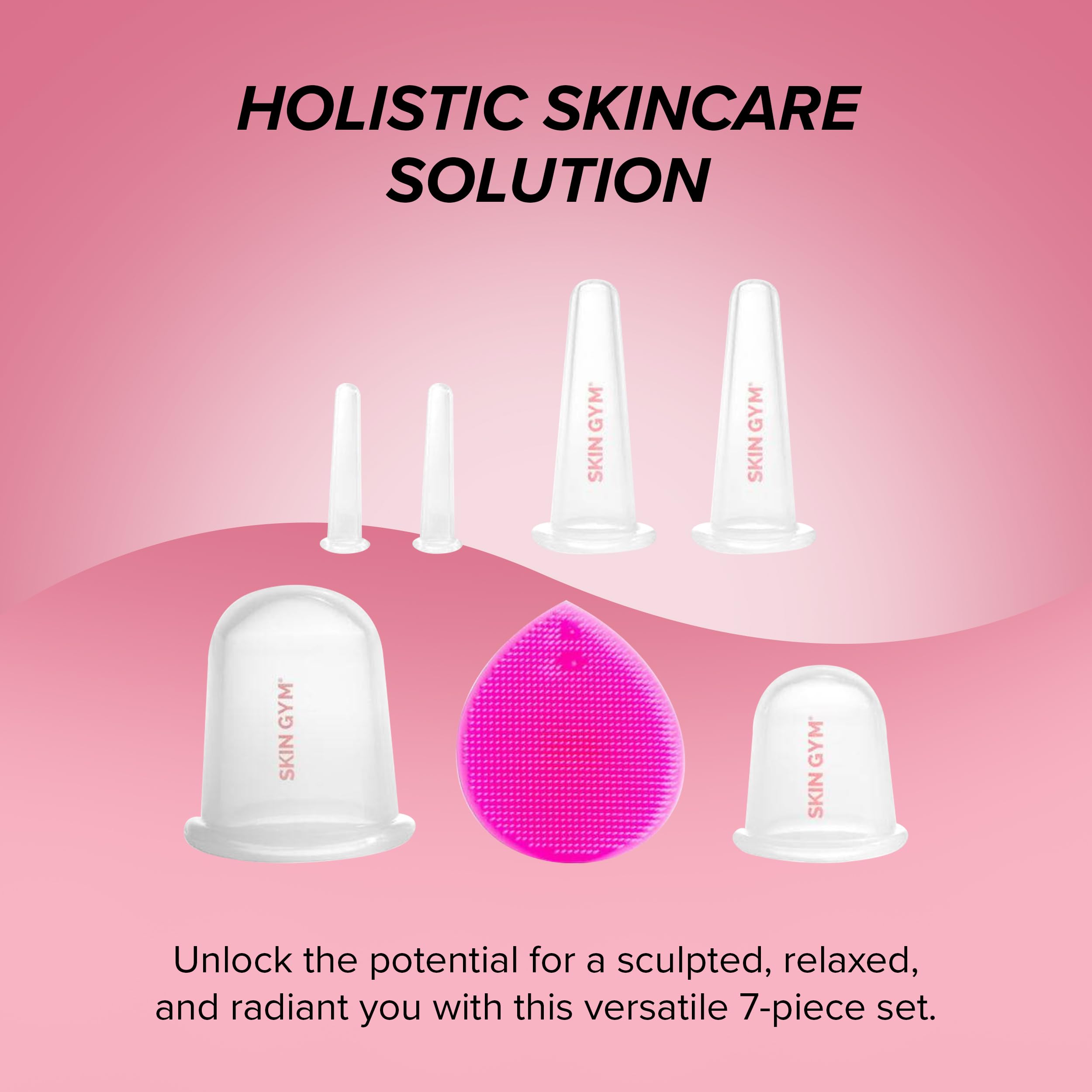 SKIN GYM Face & Body Cupping Set, 7-Piece Silicone Massage Cups for Facial and Body Therapy
