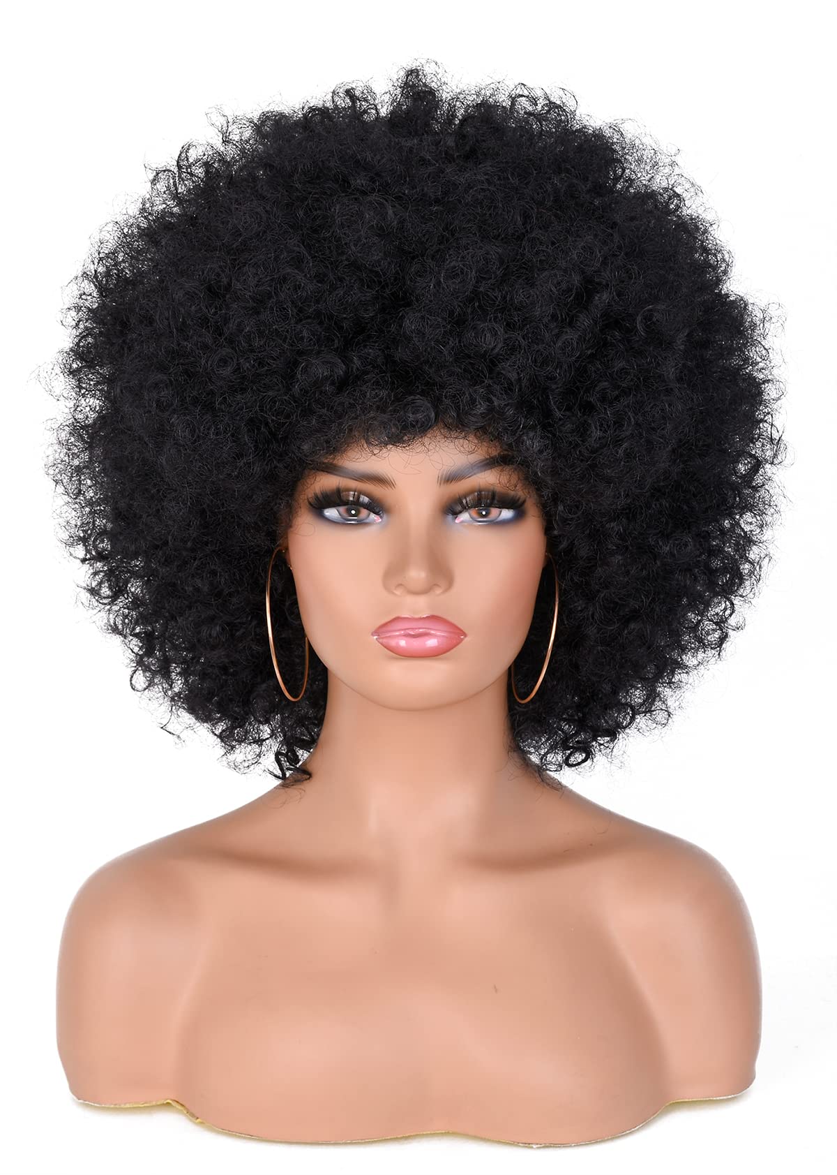 CoCrowns Afro Wigs for Black Women Short Curly Afro Wig Natural Looking Synthetic Full Wigs for Party Cosplay (Black) - Image 2
