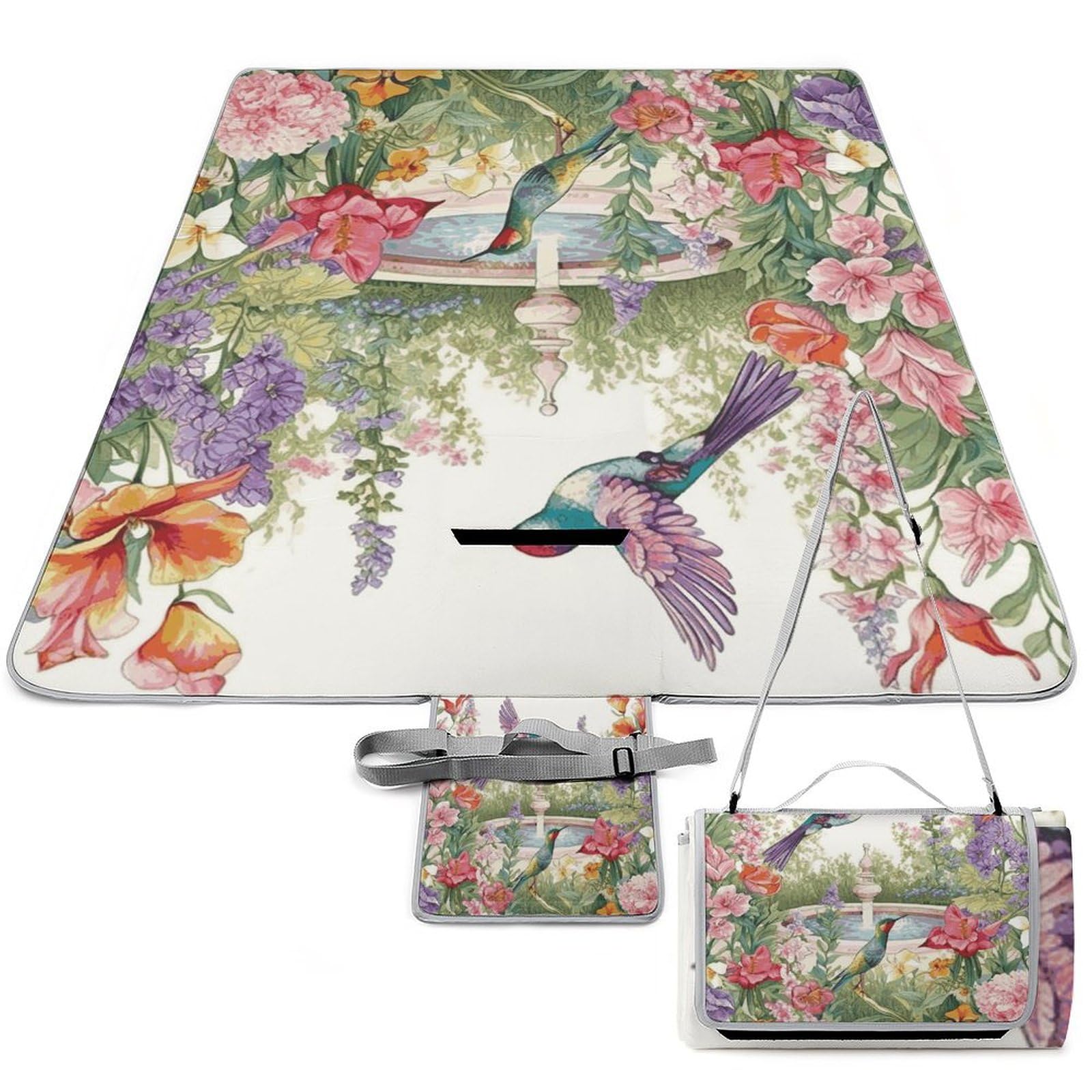 Couverture de pique-nique 147x147 cm étanche et pliable motif oiseaux