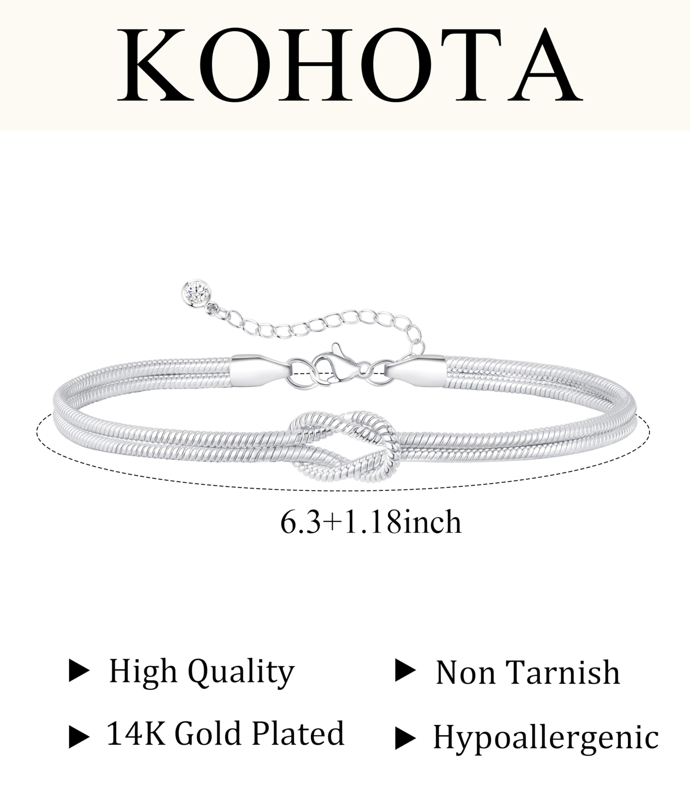 KOHOTA Silver Gold Bracelets for Women Trendy 14K Gold Plated Bracelet for Women Non Tarnish Dainty Stackable Layered Chain Heart Pearl Knot Beaded Bracelets Stack Set Charm Mothers Day Jewelry Gifts