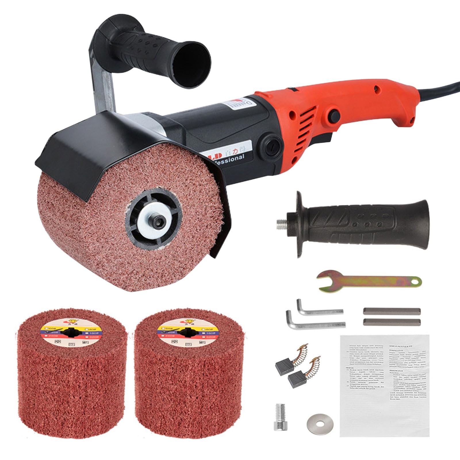 Satiniermaschine mit 2 Ziehrädern, 1400W 3500rpm Elektrische Trommelschleifmaschine, 6 variable Geschwindigkeiten, Handgeführte Elektrische Drahtziehmaschine für Metall und Edelstahl