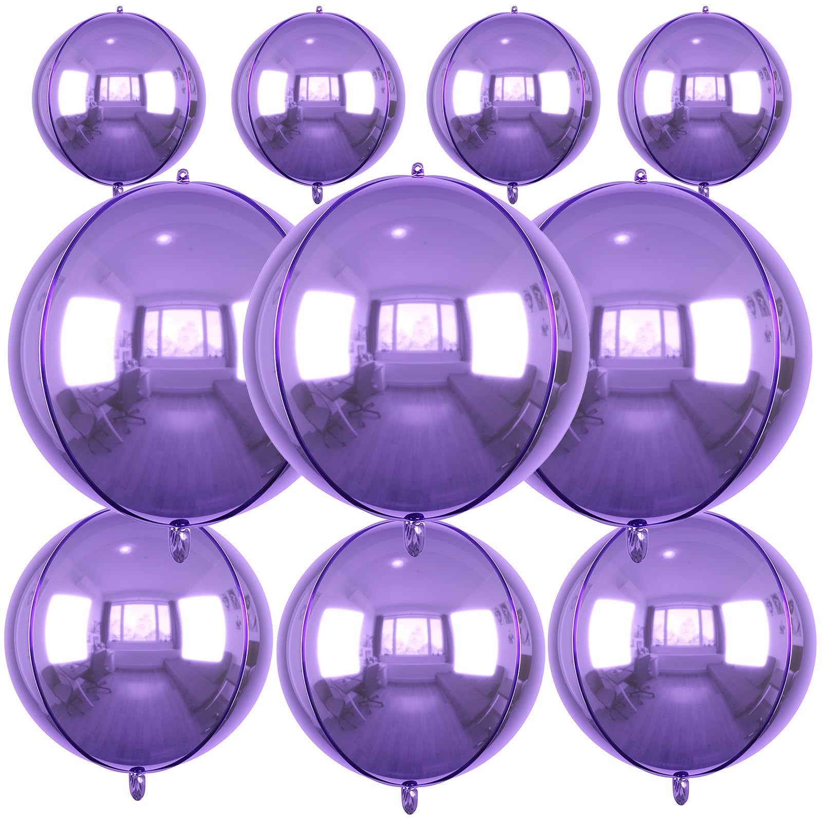10Pcs Light Purple Round Foil Balloons, 22" 18" 15" 4D Helium Sphere Balloon, Metallic Light Purple Foil Baloon for Graduation Birthday Wedding New Year 2026 Disco Anniversary Party Decorations — image 1