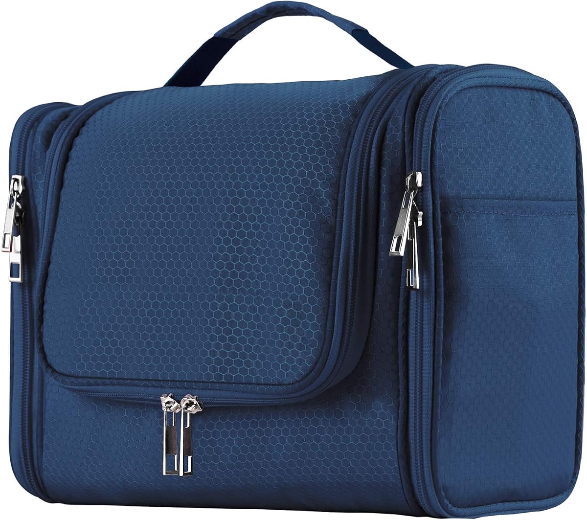 Buruis Hanging Toiletry Bag, Travel Toiletry Bag for Women and Men, Blue | Honeycomb Nylon Design, Large Capacity, Dual Zippers, Sturdy Hanging Hook, Full-Size Toiletry Storage, Cosmetic Essentials