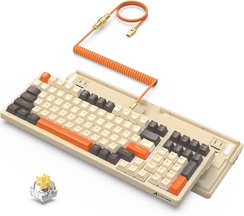 Kayboard para juegos con cable y cable USB C en espiral personalizado, teclado mecánico intercambiable en caliente con retroiluminación LED RGB,