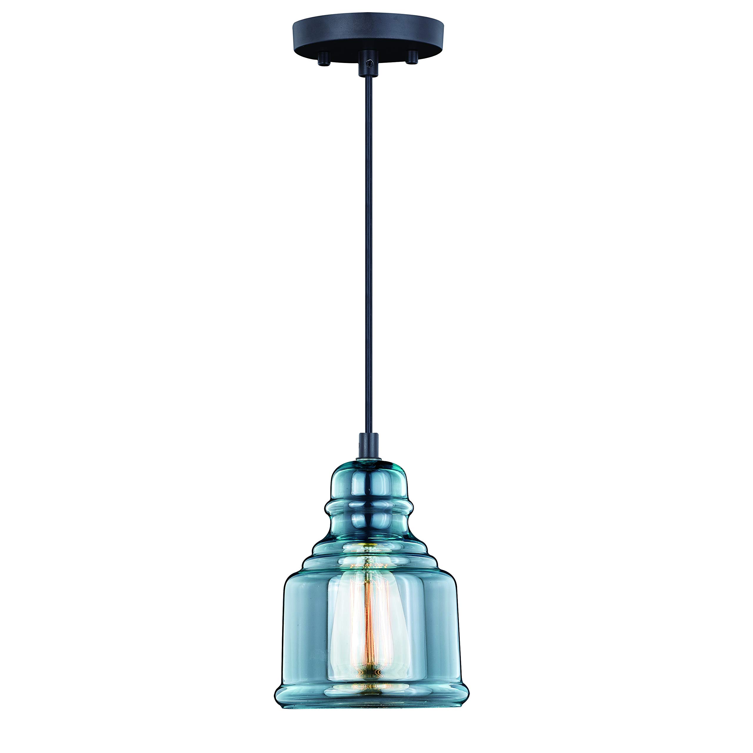 VAXCEL Millie Farmhouse Jar Mini Pendant Light for Kitchen Island, Farmhouse Ceiling Lighting, Oil Rubbed Bronze Finish, Smoke Blue Glass
