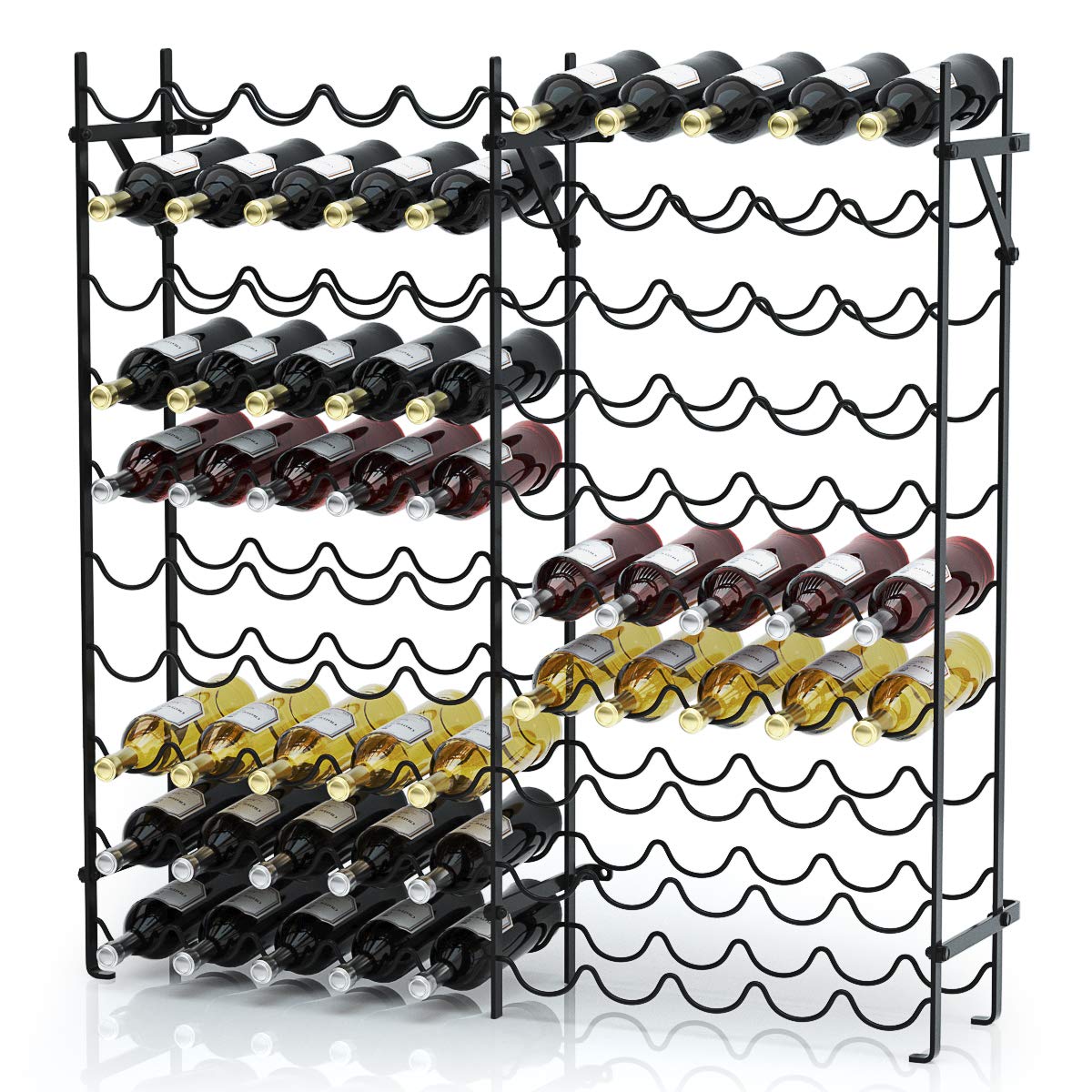 GiantexUK 10-Tier Metal Wine Rack, 100 Bottle Wine Storage Holder with Wall-Anchored Design, Heavy-Duty Freestanding Drink Wine Display Shelf for Bar, Wine Cellar, Dining Room