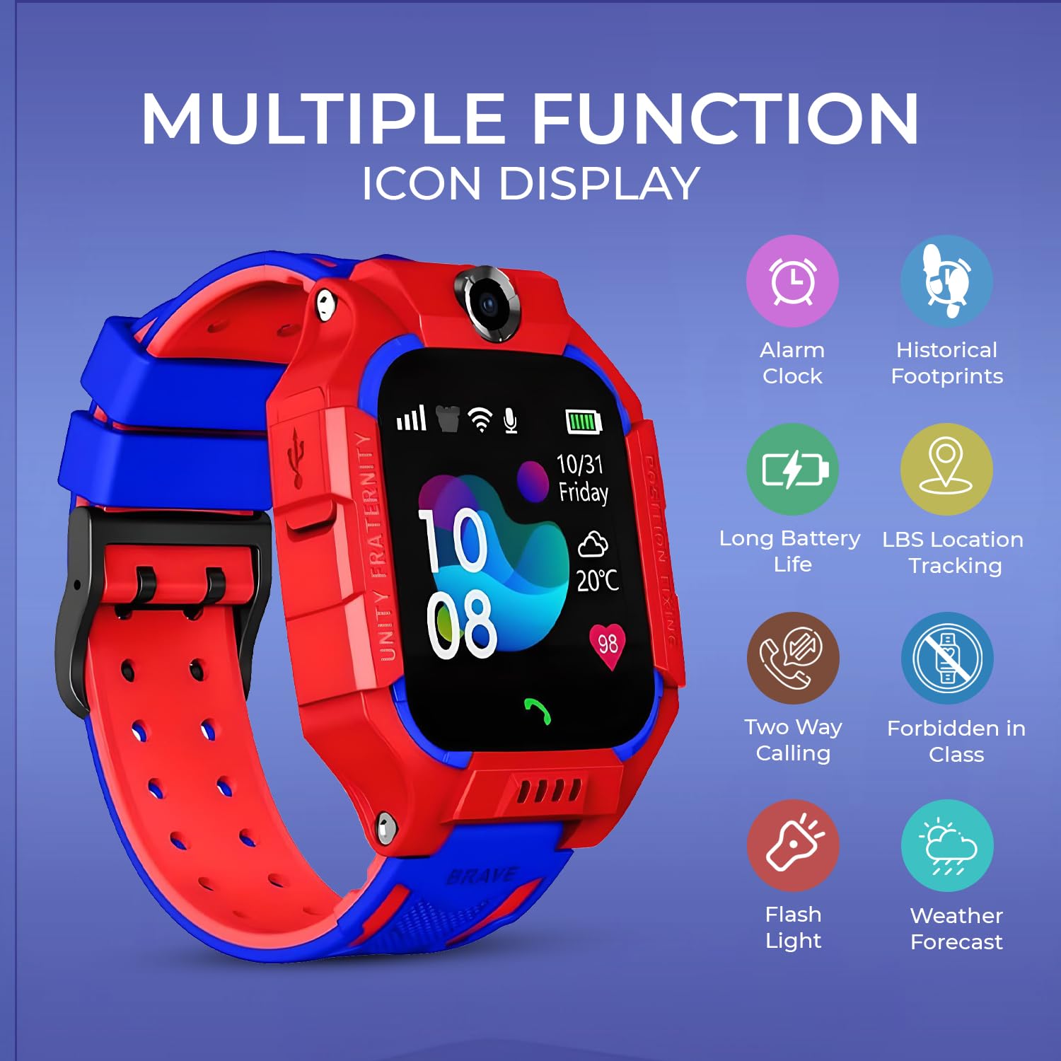 MELBON® 2G Sim Card SmartWatch for Kids, LBS Location Tracking, Voice Message, Cameras, 2G Voice Calling & Message, SOS, Geo-Fencing, Games - Perfect for Child Safety and Entertainment (Red) 2