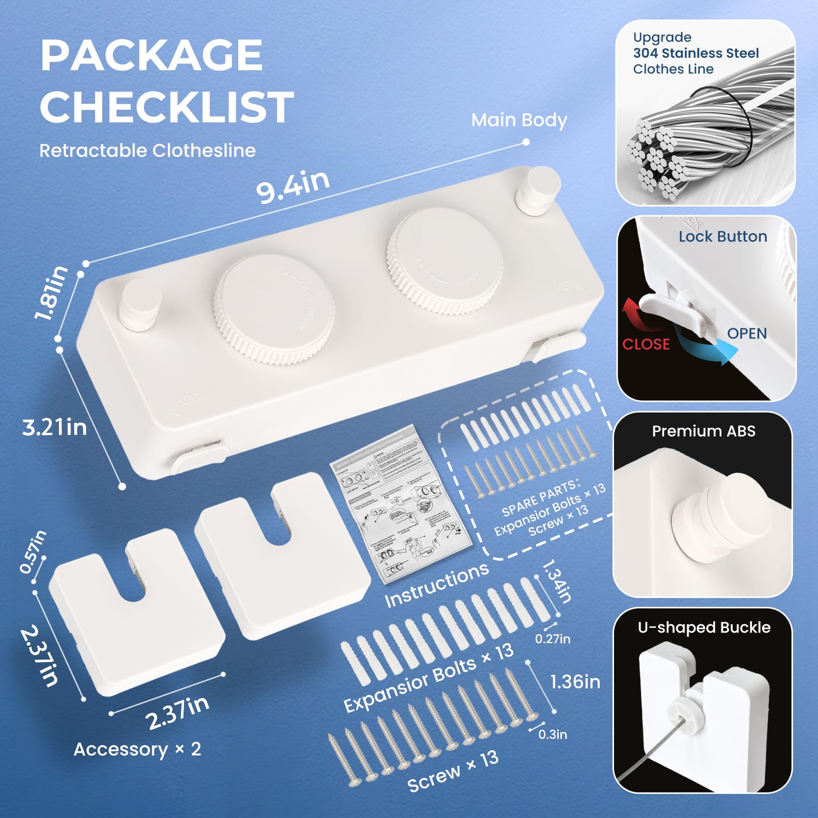Tendedero De Ropa para Apartamen Corde à linge rétractable pour intérieur ou extérieur en acier inoxydable 304 - Convient pour les camping-cars, les voyages et les appartements - 4,2 m