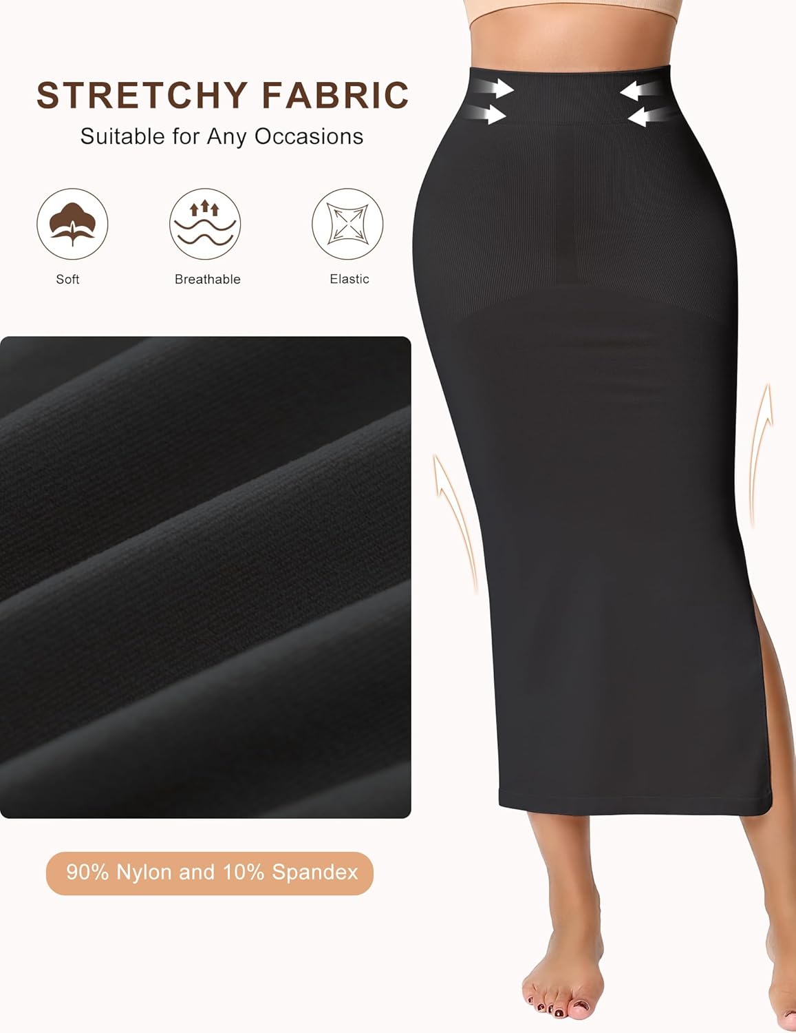 Half Shapewear Slip for Women Under Dress, Tummy Control High Waist Seamless Maxi Skirt Body Shaper - Image 4