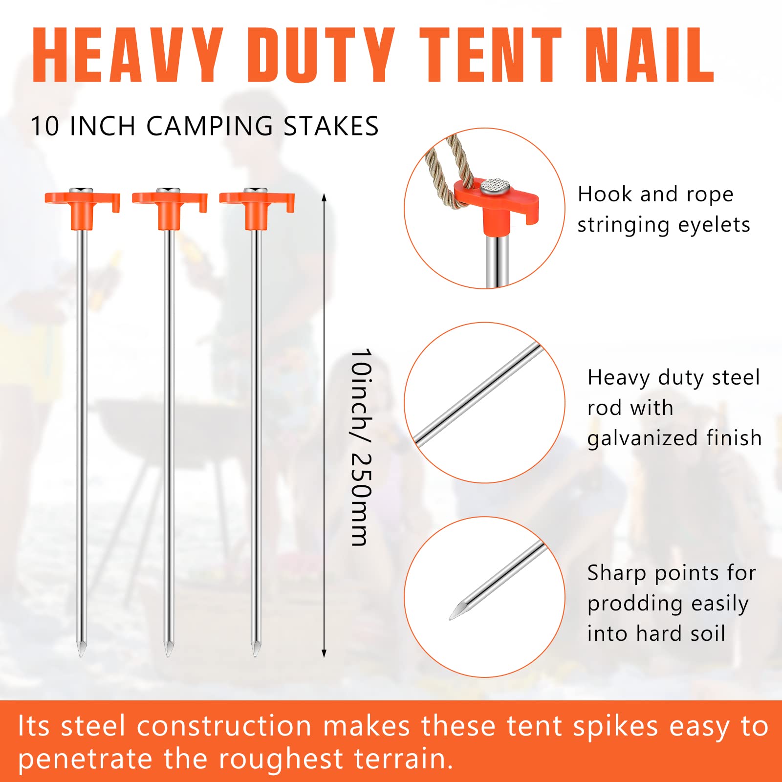 Shimeyao 100 Stück 25,4 cm Zeltheringe, verzinkte Zeltheringe, rostfreie Metallpfähle, grüne Campingpfähle, Zeltspikes für Outdoor, Camping, Pitching Baldachin