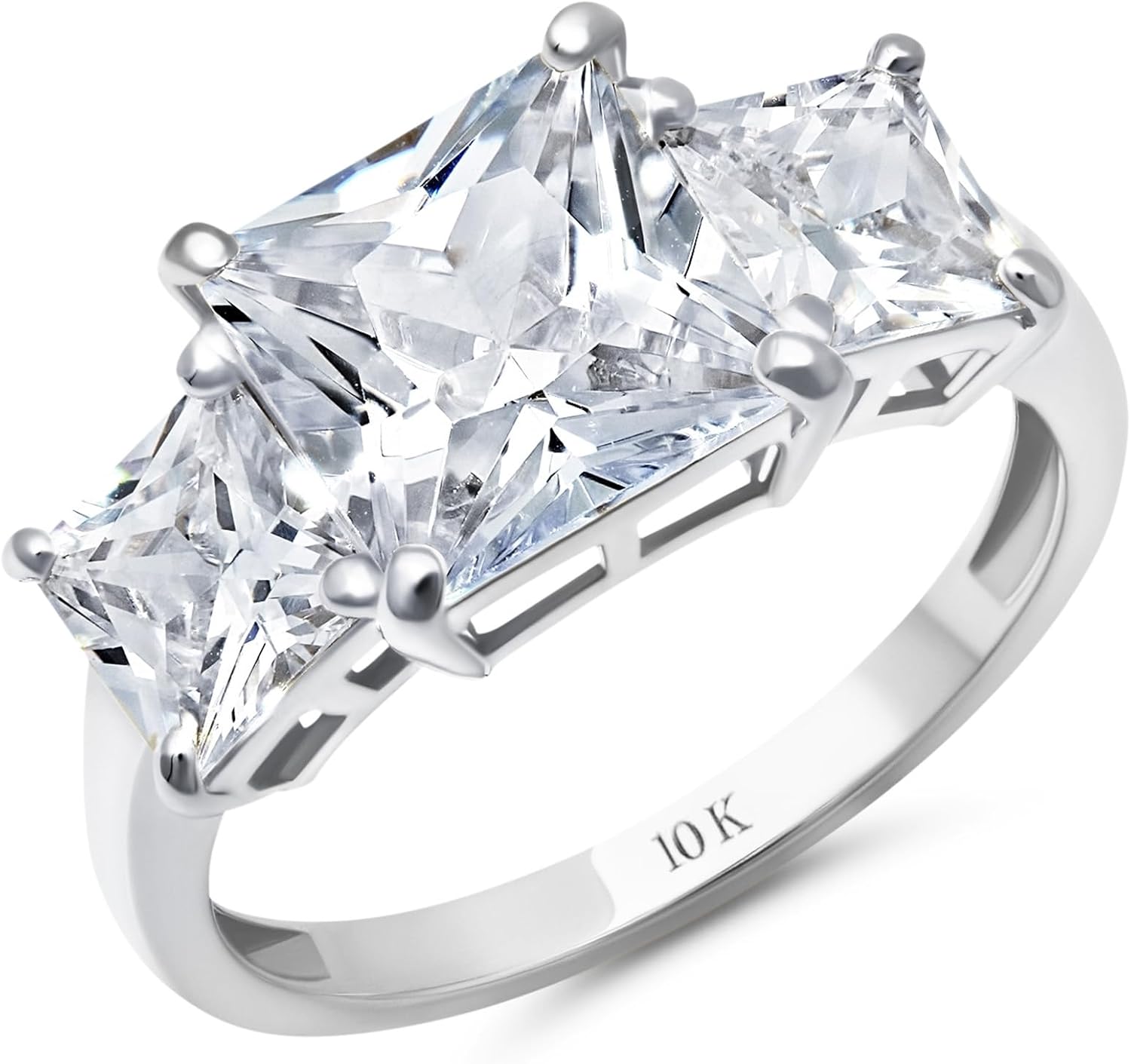 MAX + STONE 4 1/2 Carat Princess Cut Cubic Zirconia Three Stone Ring for Women in 10k White or Yellow Gold (4.5 ct.tw) Anniversary or Engagement Ring in CZ Size 4.5 to 9