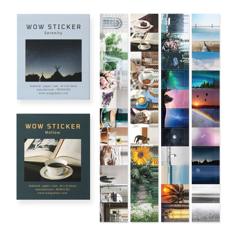 Monolike Wow Sticker Serenity + Mellow Set - Mini Size Cute Stickers, Square Stickers