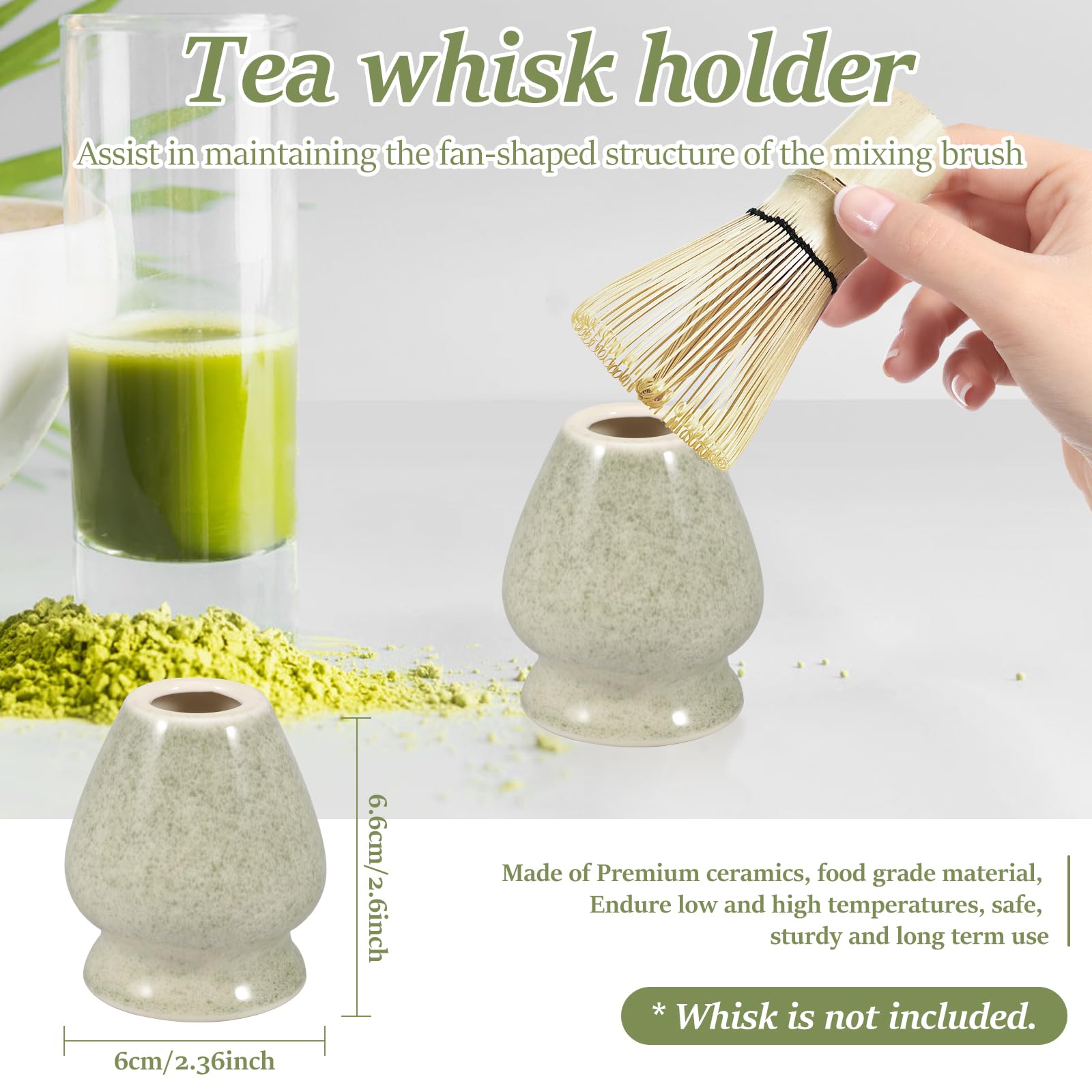 2 Teilige Japanische Matcha Schüssel aus Keramik mit Schneebesenhalter 500ML Chawan Einfach Liefert Schneebesen Teeschale, Chawan Matcha Teeschale für Anfänger DIY Liebhaber Starter(Matcha Grün)