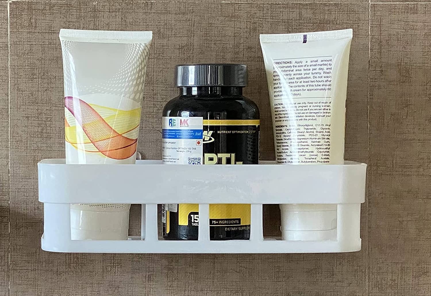 See full amazon price history chart for FOMQUAZLI Multipurpose Cosmetic Organizer Shampoo Bottle Holder Plastic Wall Holder Storage Box Shelf with Self-Adhesive Sticker Hooks for Kitchen Bathroom (White) FOMQUAZLI Multipurpose Cosmetic Organizer Shampoo Bottle Holder Plastic Wall Holder Storage Box Shelf with Self-Adhesive Sticker Hooks for Kitchen Bathroom (White) (B0BC5ZP7GW) Amazon Price History, Amazon Price Tracker