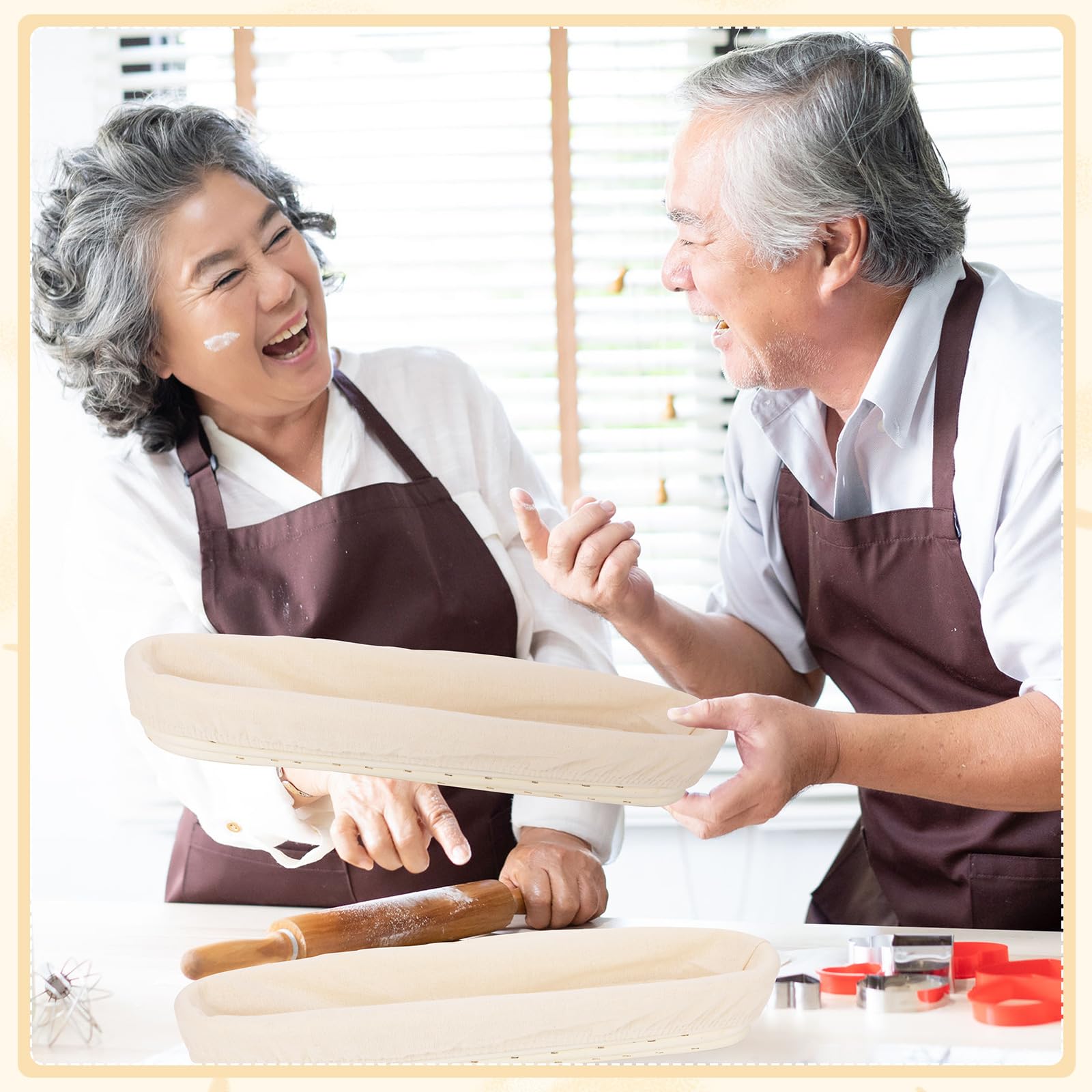 Vesici Baguette-Brot-Gärkörbe mit Stoffeinsatz, 38,1 cm lang, Baguette-Banneton-Backschalen, Rattan, Sauerteig-Gärkörbe für Zuhause, Sauerteig, Backzubehör, Backgeschenke, 6 Sets