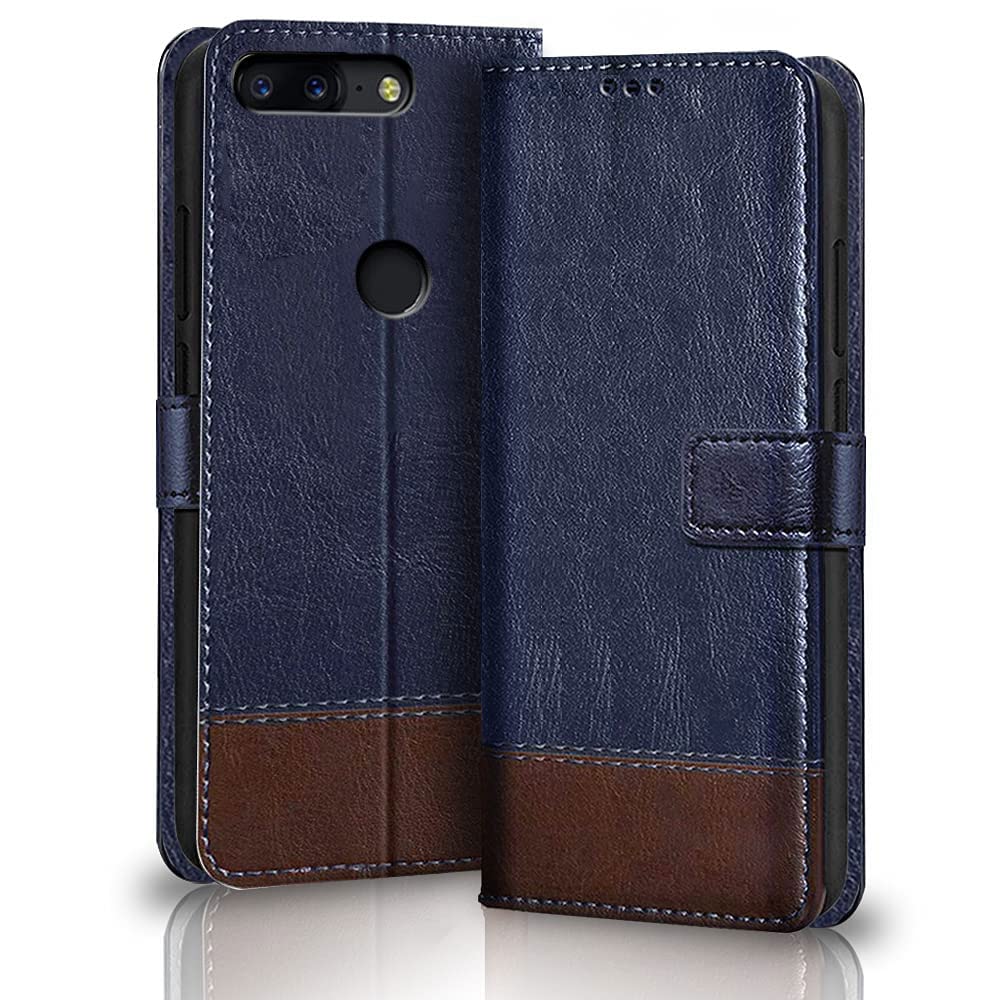 TheGiftKart Flip Back Cover Case for OnePlus 5T | Dual-Color Leather Finish | Inbuilt Stand & Pockets | Wallet Style Flip Back Case Cover for OnePlus 5T (Blue & Brown) (B09RZNVGWW) Amazon Price History, Amazon Price Tracker