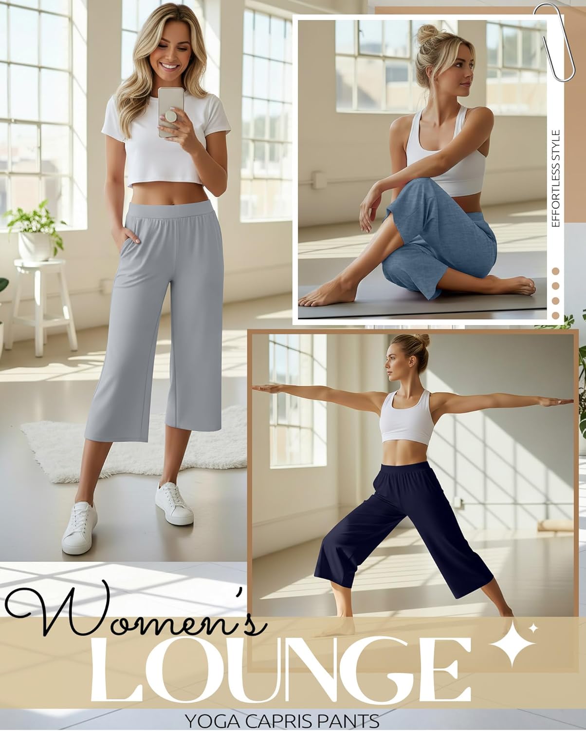 Neer 4 Pack Women's Capri Pants Wide Leg Capris Yoga Sweatpants Lounge Loose Fit High Waist Workout Cropped Pants with Pocket - Image 5