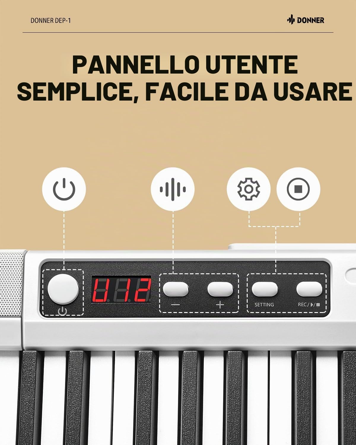 Donner DEP-1 - Tastiera con 88 tasti, tastiera digitale per principianti, tasti dinamici, pianoforte elettronico portatile con supporto, pedale di sostegno, borsa per il trasporto e adesivo per