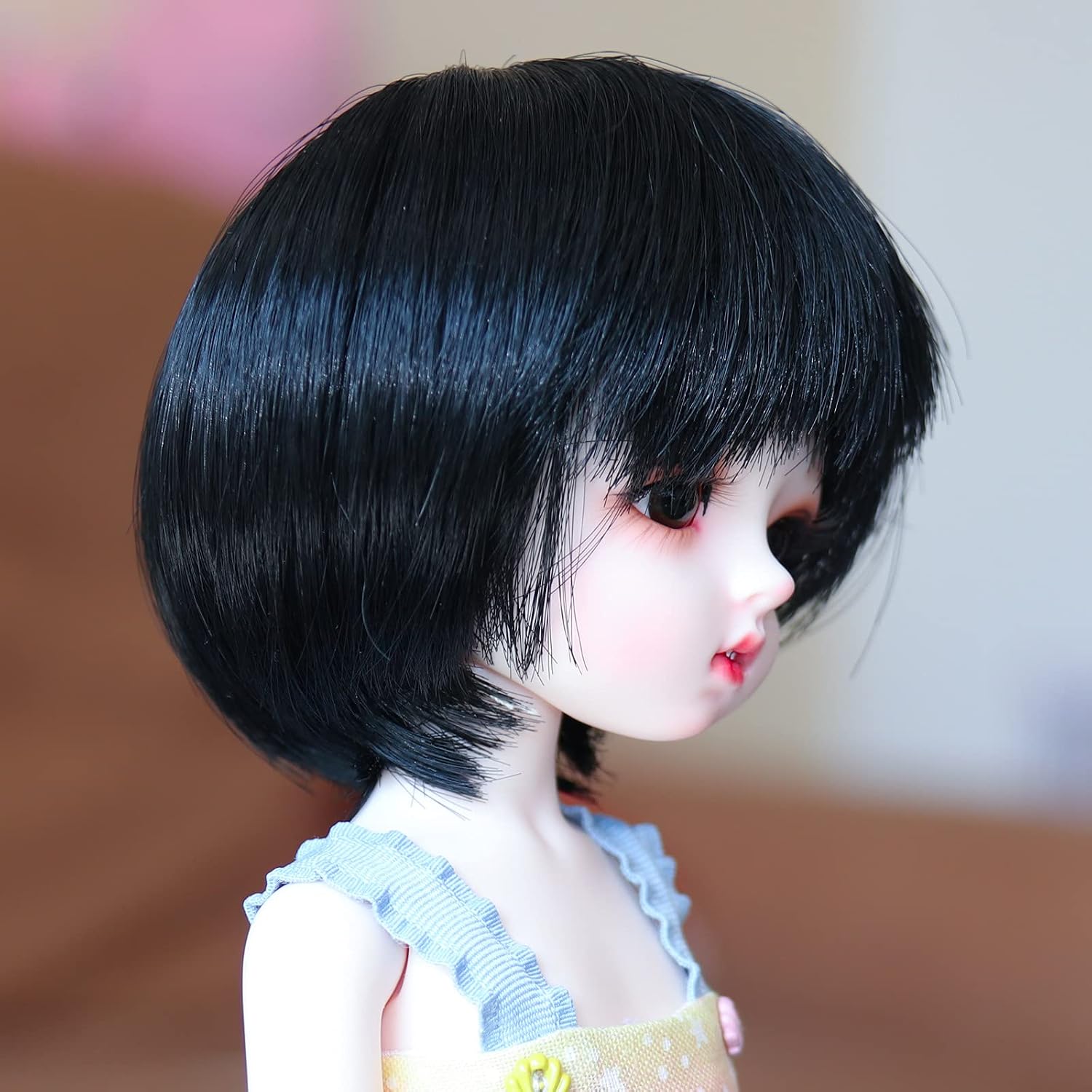 Missuhair 1/6 BJD Wig 6-7 Inch Short Straight Black Heat Resistant Wig Smart Wig DIY Accessories