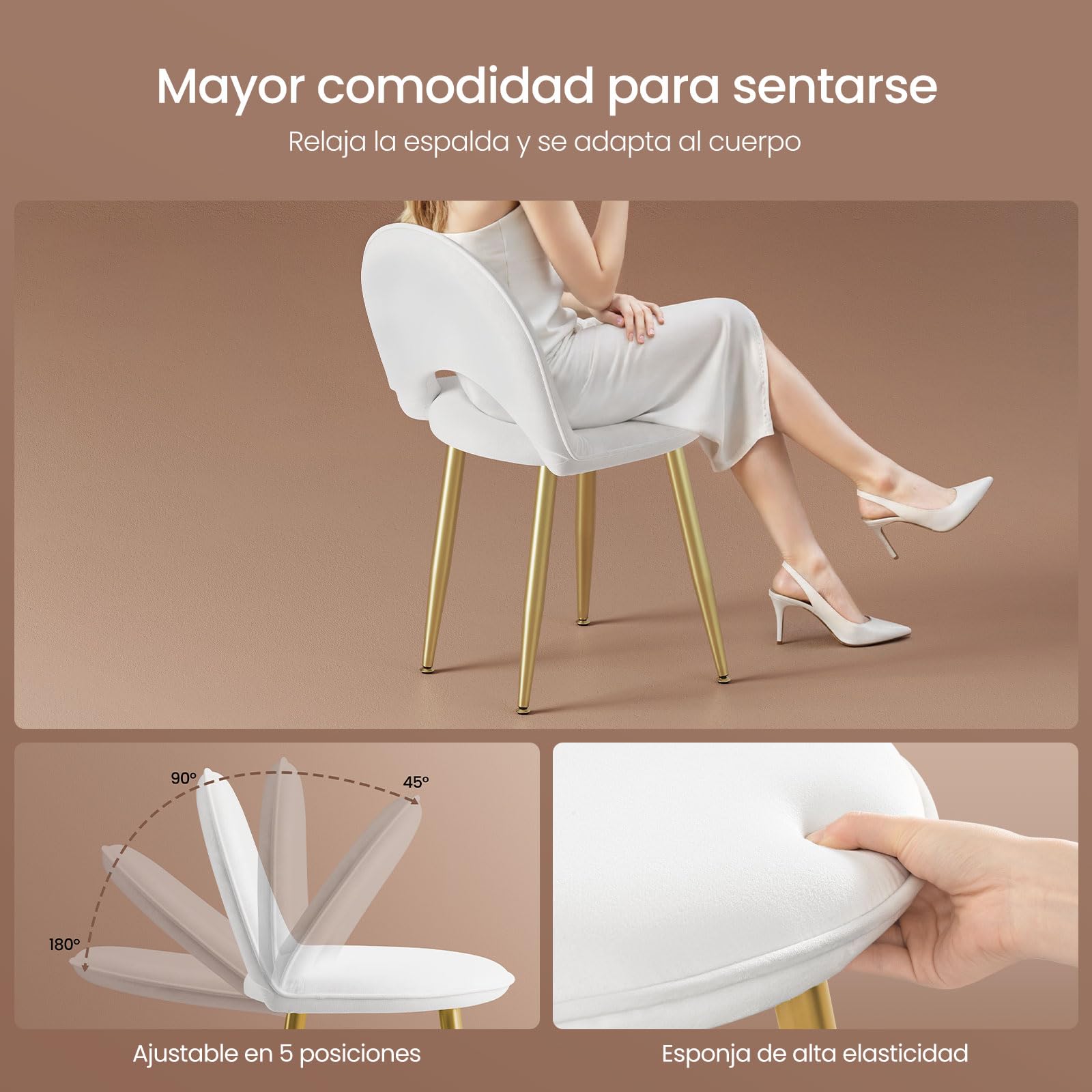 EUGAD Tocador de Maquillaje con Luz y Taburete, Conjunto de Tocador con Espejo con Silla Terciopelo, con 2 Cajones, Blanco + Dorado, 0056SZT