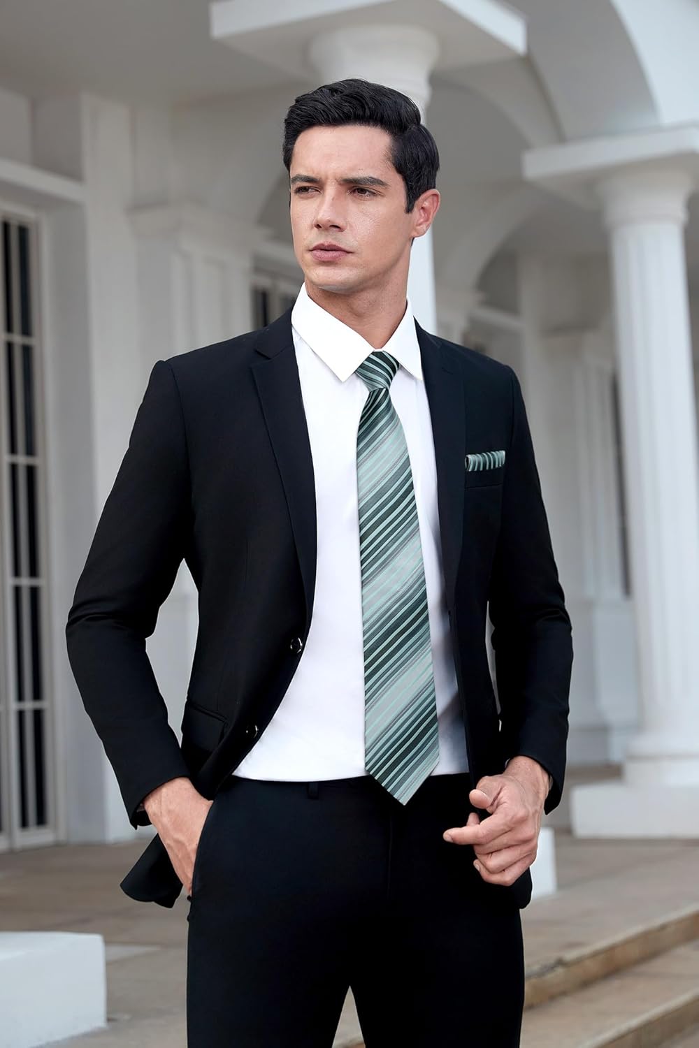 HISDERN Mens Tie Set Stripe Plaid Ties with Pocket Square Cufflinks Formal Business Silk Necktie Handkerchief for Men - Image 3