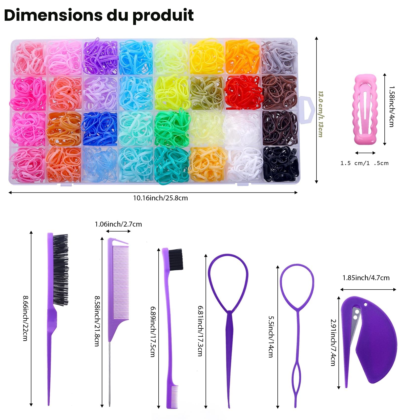 Mini élastiques pour cheveux en 32 couleurs – Set avec 16 outils pour le coiffage, 2000 mini élastiques, coupeur et accessoires de Noël pour filles