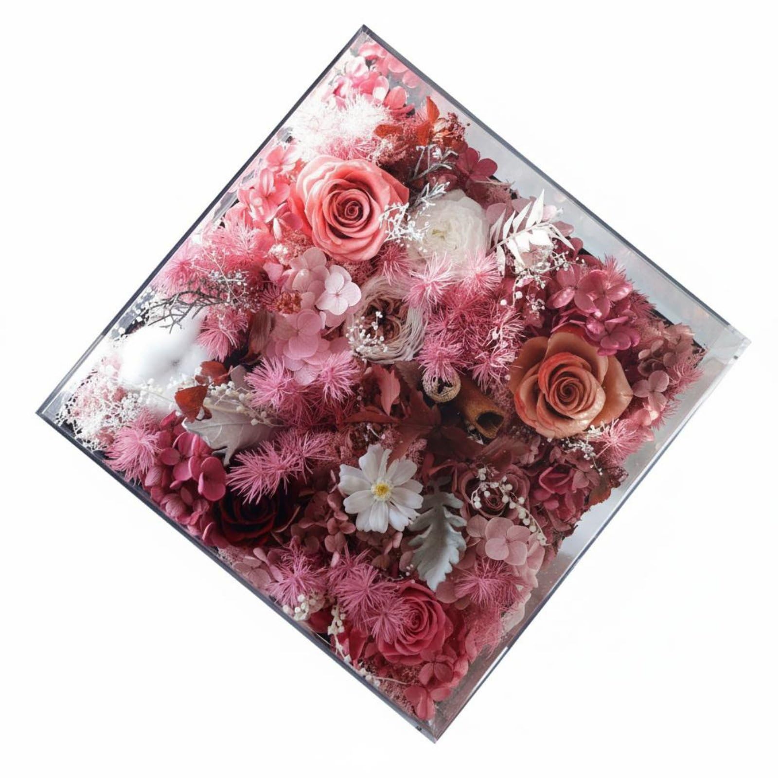 Rosas Eternas en Caja Acrílica Diseño Romántico Caja de Rosas Preservadas Hecho a Mano Regalo de Flores Secas para Novia, Cumpleaños, Rosa Vintage