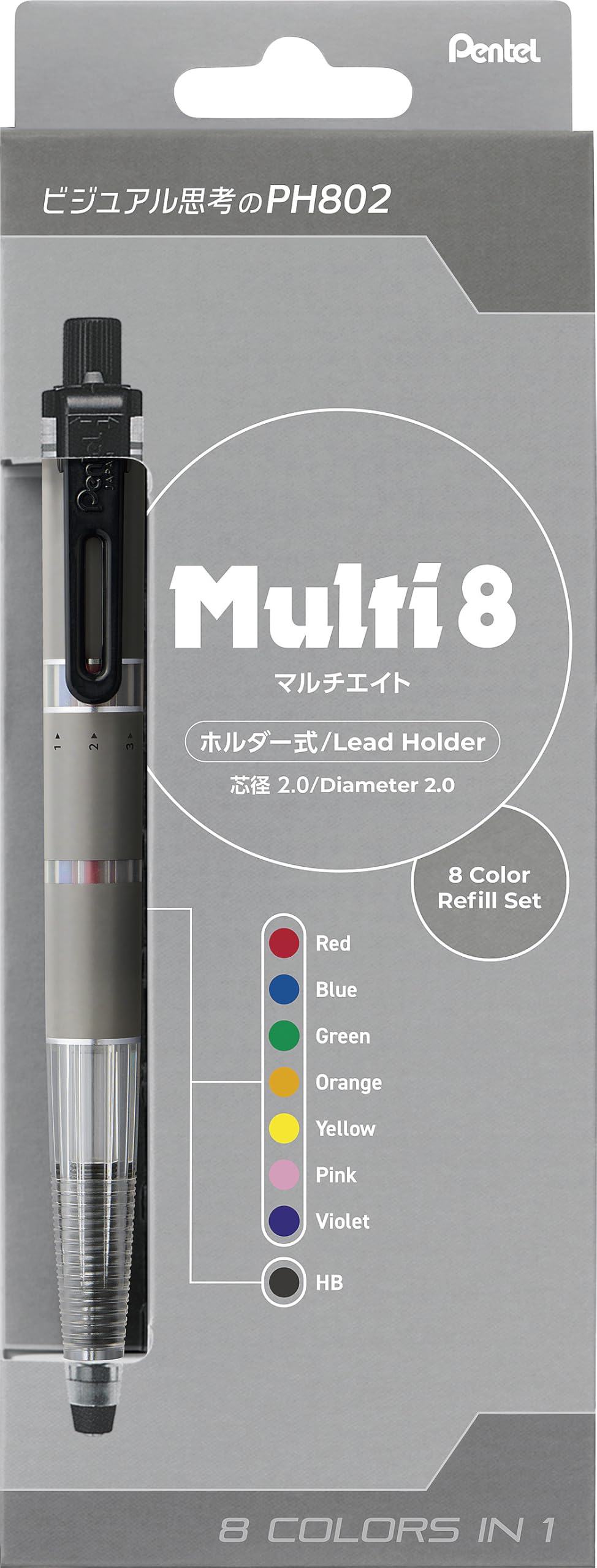 Pentel XPH802ST - Portaminas multicolor, 8 colores, 8 colores con juego de recambio